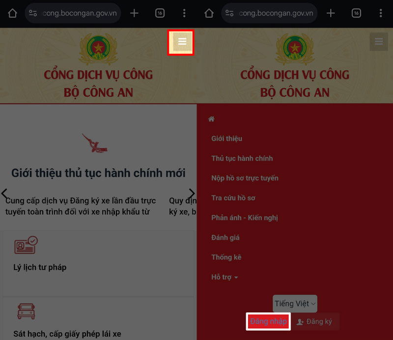 Truy cập Cổng dịch vụ công