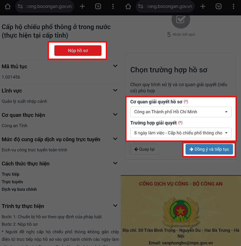 Chọn cơ quan tiếp nhận