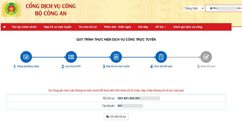 Nhận số hồ sơ và theo dõi tiến trình