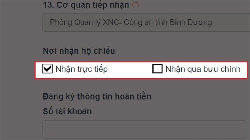 Chọn nơi nhận hộ chiếu
