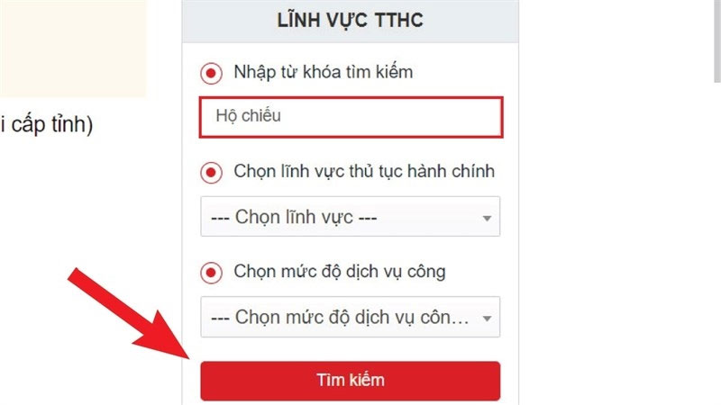 Chọn mục “Nộp hồ sơ trực tuyến” và thủ tục cấp hộ chiếu cho trẻ em