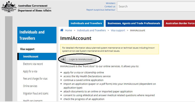 Điền hồ sơ đơn trực tuyến qua ImmiAccount
