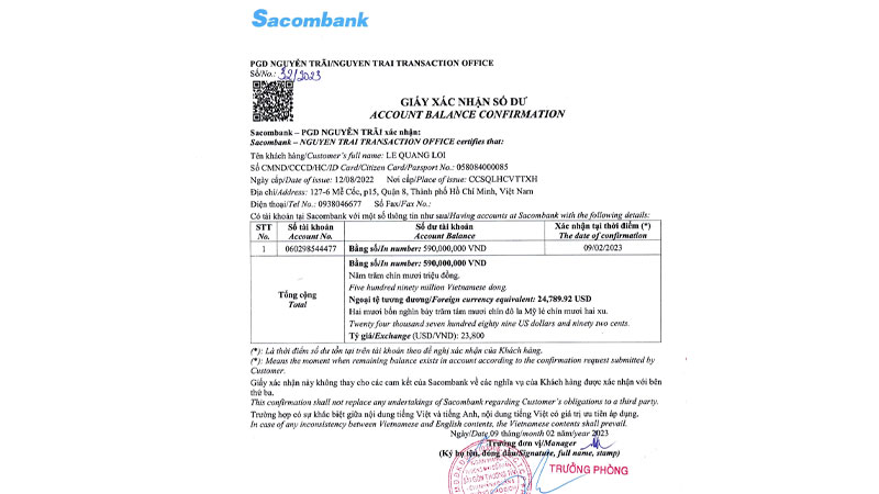 Quy trình và thủ tục chứng minh tài chính visa 462