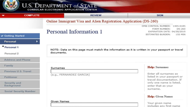 Phí đơn xin visa định cư (IV Application Processing Fee – Form DS-260)