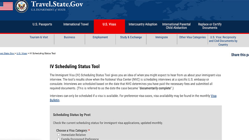 Người nộp hồ sơ nên kiểm tra IV Scheduling Status Tool của Bộ Ngoại giao Mỹ.