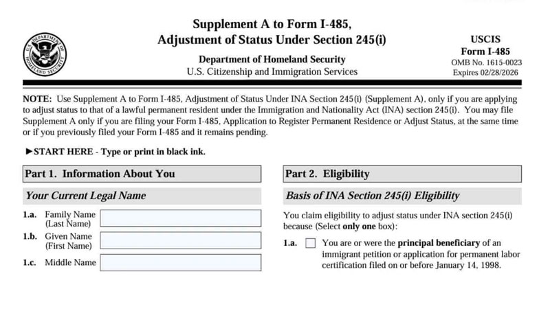 Điều kiện để đủ tiêu chuẩn nộp Form I-485